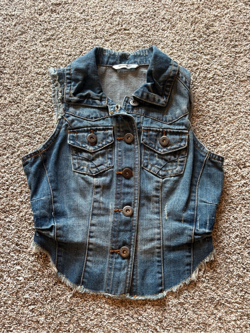 Highway Jeans Distressed Blue Denim Vest with Frayed Hem